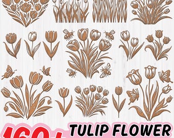 Tulip Flower SVG Bundle: Laser Cut Files, Floral Outline (Commercial Use)