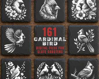 161 Cardinal Bird Slate Engraving Design: Minimalist Songbird Silhouette Digital Download