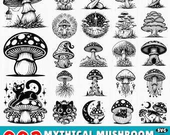 Mythische paddenstoel SVG-bundel: clipart fantasieschimmels, Boho Cricut-ontwerpen (digitale download