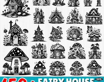 Fairy House SVG-paket: 150+ förtrollade stugor klippfiler (kommersiellt bruk)