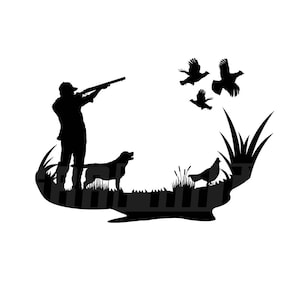 Ruffed Grouse hunting svg - Artsy Grouse hunter and dog silhouette art  - digital download