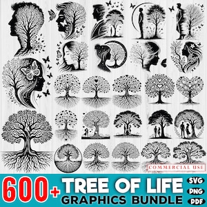 Pakiet 600+ Tree of Life SVG | Intrygujące pliki do cięcia | Projekty Cricut | Wzory do majsterkowania | Wykorzystanie komercyjne | Natychmiastowe pobranie