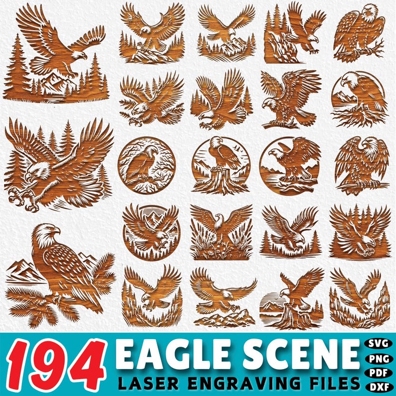 194 Eagle Wildlife Laser Engraving SVG Bundle: Laser Cut Files, CNC and ...