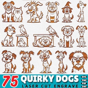 Laser engraving files 75 Funny Dog Laser Cut Svg | Quirky Pet Dxf Files | Cartoon Dog Head Vector | Comical Puppy Silhouette Bundle