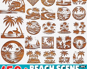 Beach Scene Laser SVG Bundle: Ocean Palm, Coastal Sunset (Digital Files for Cricut & Silhouette