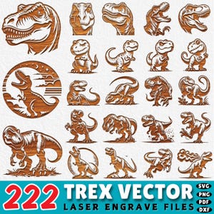 Laser engraving files 222 Trex DXF Vector Bundle | Dinosaur Silhouette Laser Files | Jurassic CNC Cut Design | T-Rex Line Art for Engraving