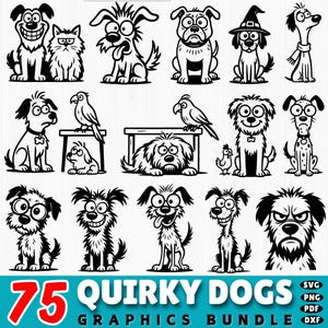 75 Quirky Funny Dog Svg Bundle | Silly Pet Dxf Files | Cartoon Dog Clipart for Cricut | Humorous Puppy SVG Set | Commercial Use