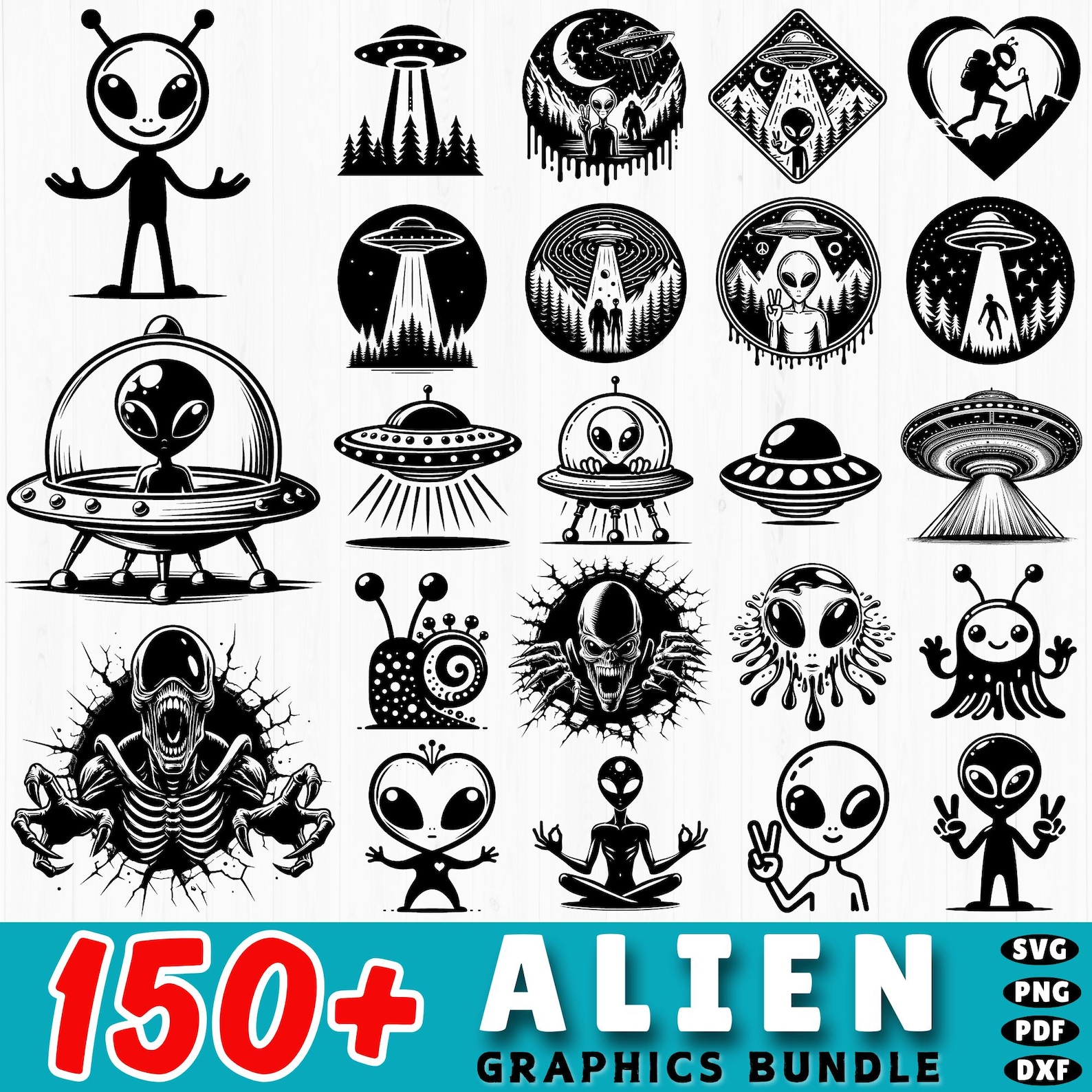 150+ Alien Svg Bundle | Funny UFO Dxf Cut Files | Extraterrestrial ...