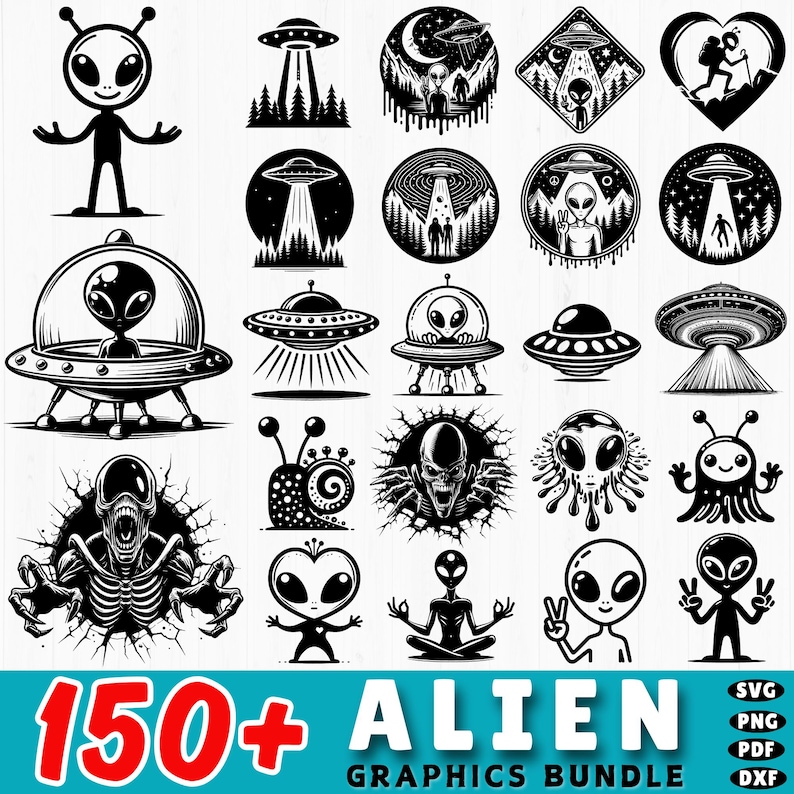 150+ Alien Svg Bundle | Funny UFO Dxf Cut Files | Extraterrestrial ...