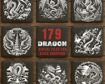 179 Dragon Lore Slate Engraving Files: Fantasy PNG Bundle for Engraving Designs | Commercial Use