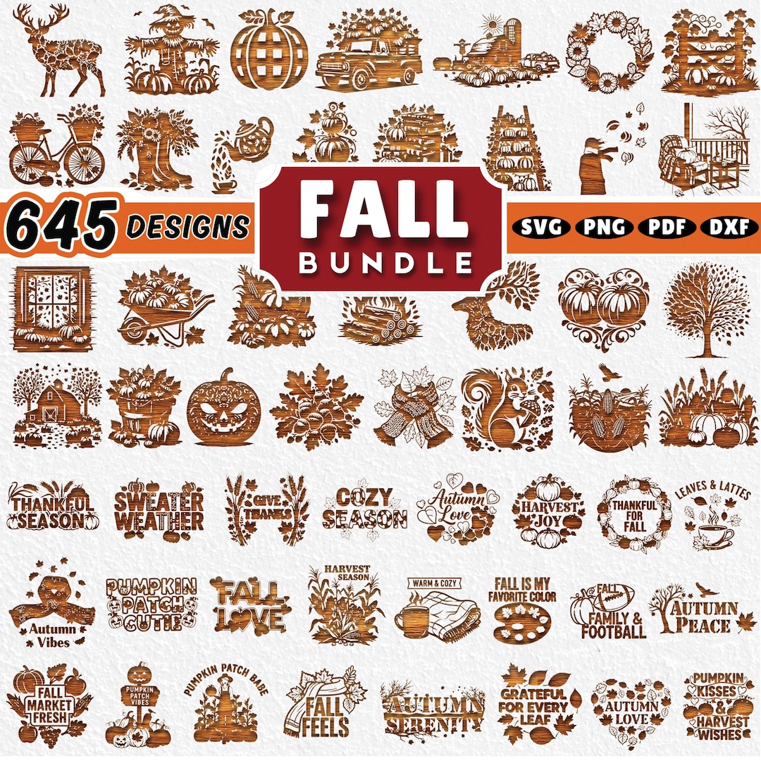 645 Fall Laser Engraving SVG Bundle: Autumn Leaves Pumpkin Design ...