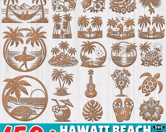 Laser engraving files 150+ Hawaii Beach DXF Bundle | Palm Tree, Sunset & Surfboard Laser Cut Files | Tropical Ocean Designs | CNC Ready