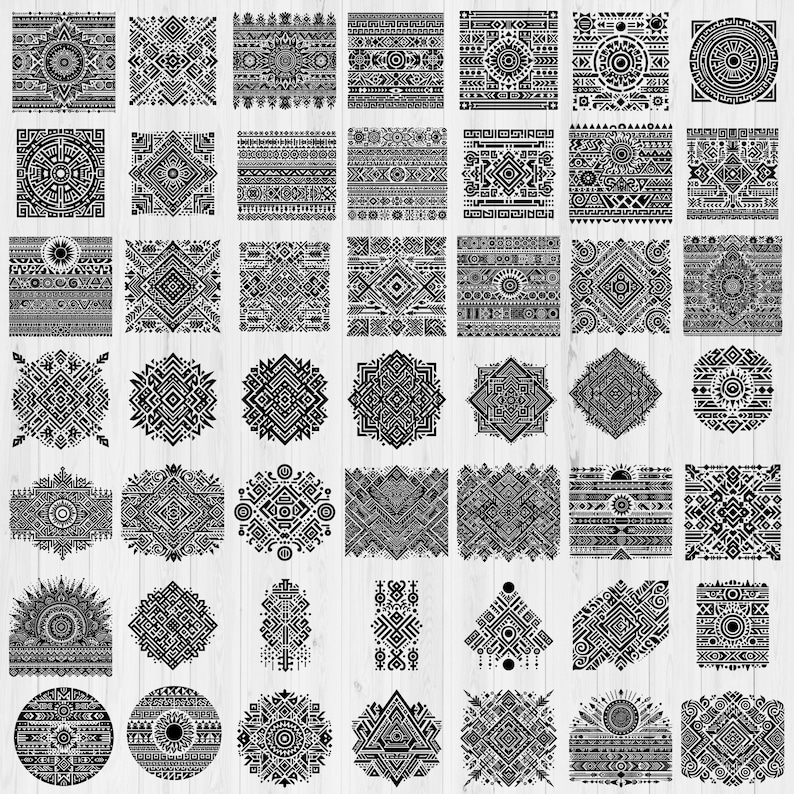 Aztec Pattern SVG Bundle: 100+ Tribal Geometric Cut Files (commercial ...