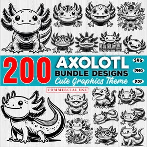 200 枚のアホロートル グラフィック SVG バンドル | アホロートル SVG ファイル | かわいいアホロートル Cricut デザイン | 商用利用可能なアホロートル カット ファイル