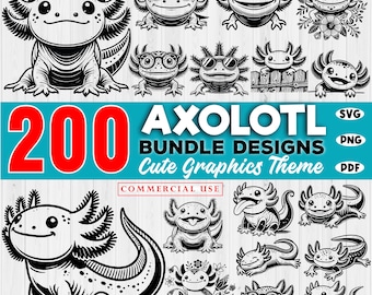 200 Axolotl Graphics SVG Bundle | Axolotl SVG Files | Cute Axolotl Cricut Designs | Commercial Use Axolotl Cut Files
