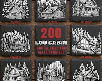 200 Log Cabin Slate Engraving File: Rustic Mountain Cabin SVG for Home Decor (Commercial Use)