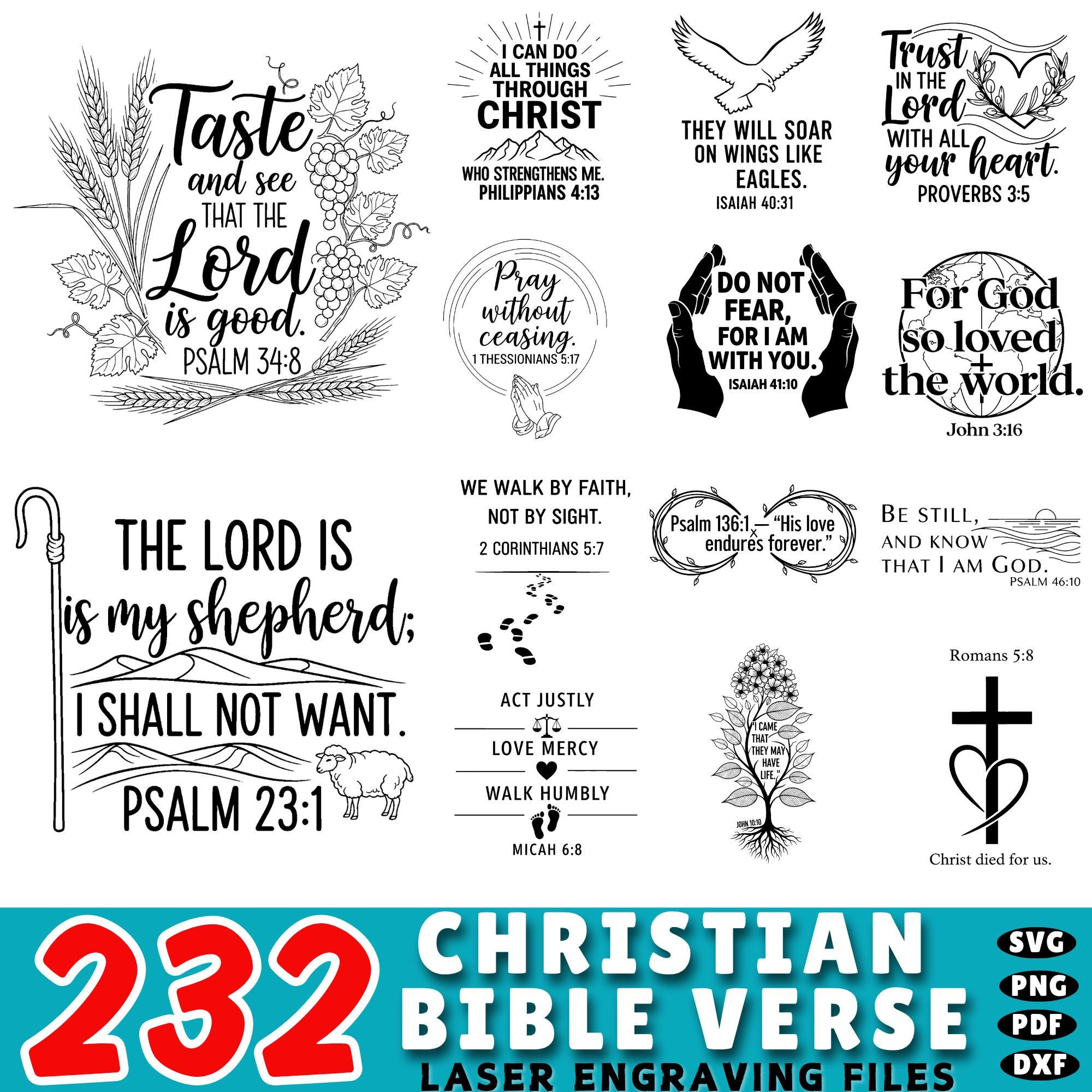 232 Christian Bible Verse Laser Engraving SVG Bundle: Scripture Quote ...