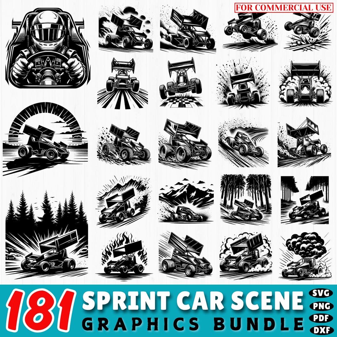 181 Sprint Car Scene SVG | Dirt Track Racing SVG Bundle | Sprint Car ...
