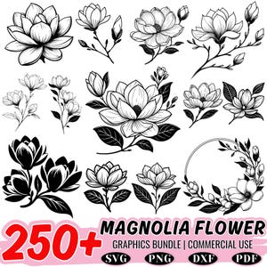 250+ Magnolia flower svg bundle | floral cut files dxf png | cricut botanical flower art | magnolia clipart design | commercial use