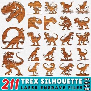 Laser engraving 211 T-Rex Silhouette Bundle | Laser Cut Dinosaur DXF | Jurassic T Rex SVG | Engraving Ready Dinosaur Outline Vector Files