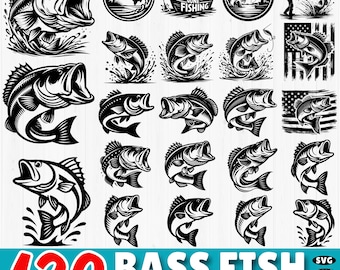120 Bass Fish SVG Bundle | Fishing Cut Files for Cricut | Largemouth Bass, Jumping Fish, Rod & Reel Designs | Instant Download