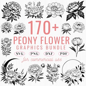 170+ Peony flower svg bundle | floral line art cut files | cricut dxf png pdf | botanical peony clipart | elegant flower design