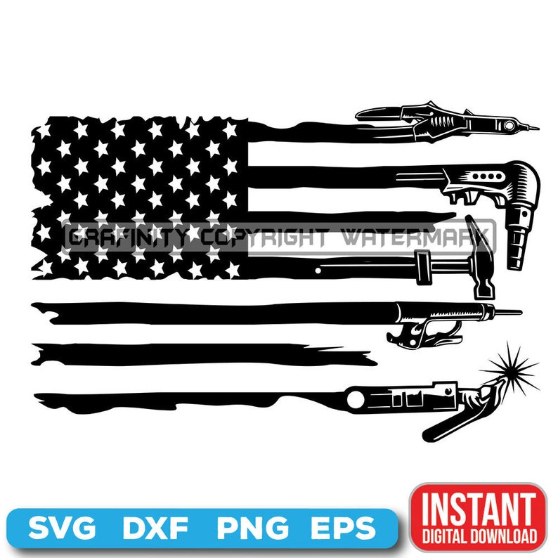Pode incluir: Um design de bandeira americana desgastado com ferramentas de solda, incluindo um alicate, uma pistola de solda, um martelo, um ma&ccedil;arico de solda e uma vareta de solda.