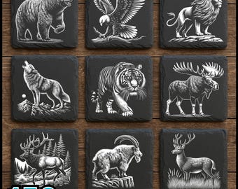 178 Wild Animal Slate Engraving Files: Wildlife PNG Bundle for Engraving Designs | Commercial Use