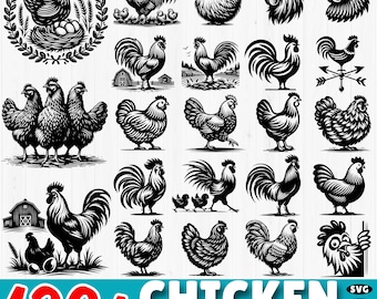120+ Chicken svg bundle | farm animal cut files | funny hen & rooster designs | cricut svg dxf png pdf | commercial