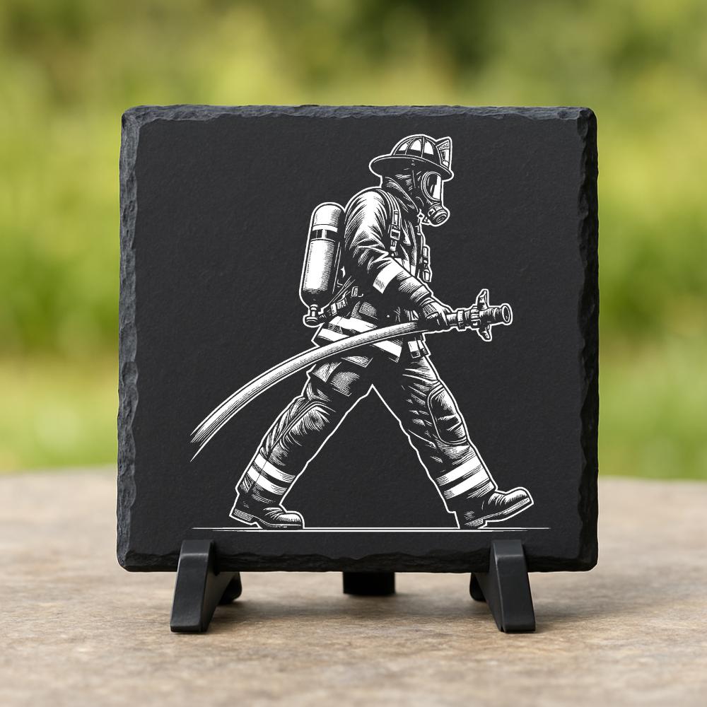 183 Fire Fighter Slate Engraving Design: Heroic Fireman Line Art ...