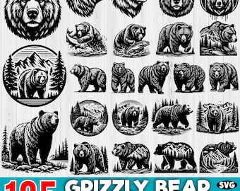 Grizzly Bear Graphics SVG Bundle: 105 Bear Clipart (Digital Download)