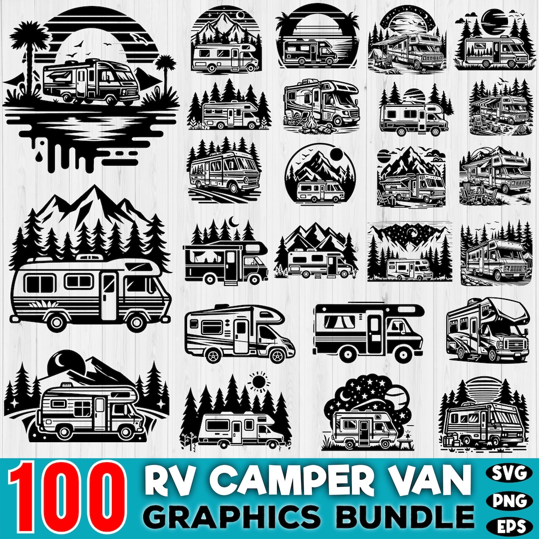 RV Camper Van Graphics SVG Bundle: Camping Designs (digital Download ...