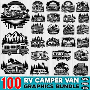 100 RV Camper Van Graphics SVG Bundle - Camping  Svg, Png, Eps, Dxf - RV life Svg - Digital download
