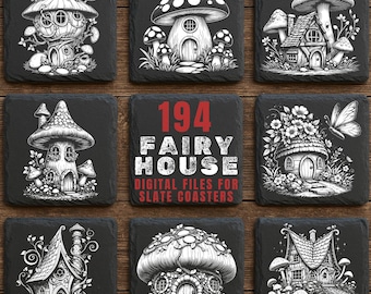 194 pliki do grawerowania w kształcie domków wróżek: pakiet fantasy PNG do projektów grawerunkowych | Użytek komercyjny