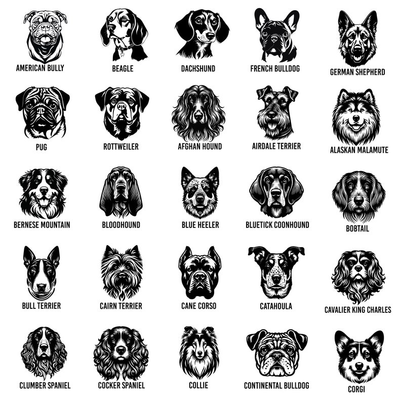 Dog Heads Complete Breeds Bundle SVG, 156 Dogs Vector Art, Digital ...