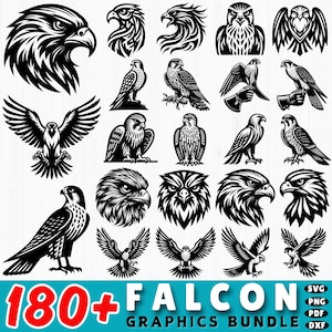 180+ Falcon Svg Bundle | Bird of Prey Dxf Cut Files | Wildlife Raptor Svg Clipart | Cricut Flying Hawk Silhouette | Commercial Use