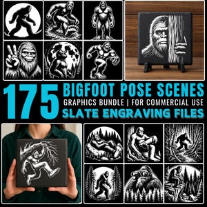 175 Bigfoot Pose Scenes PNG Bundle | Slate Engraving Files for Laser Engraving & Sublimation | Sasquatch Silhouette Clipart Pack