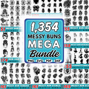 1,354 Messy Bun SVG Bundle | Mega Hair Bun Clipart | Mom Life SVG for Cricut | Glasses Bandana Bun Cut Files | Dxf PNG Commercial Use
