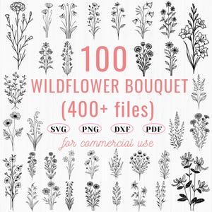 Plus de 400 bouquets svg de fleurs sauvages minimalistes | fichiers coupés art floral botanique ligne | Cricut svg dxf png pdf | design floral moderne