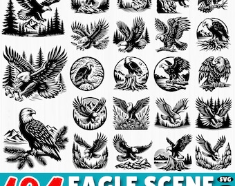 194 Eagle Wildlife SVG Bundle: Flying Eagle Clipart, Mountain and Forest Cut Files (Commercial Use)