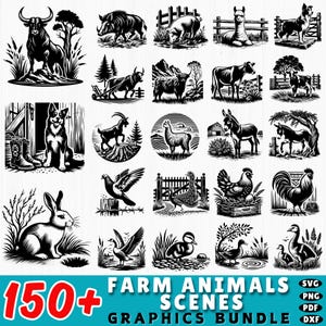 150+ Farm Animal Scene SVG | Cow Pig Horse Barn DXF Bundle | Farm Clipart for Cricut | Rustic Animal Cutting Files | Country Life SVG