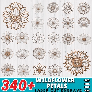 Laser engraving 340+ Minimalist wildflower petals dxf bundle | floral petal laser cut file | modern botanical outline | cnc, glowforge ready