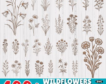 400+ Minimalist Wildflower Bouquet SVG Bundle: Floral Line Art (Digital Cut Files)