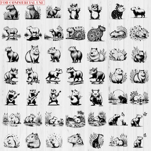 450 Kapybara SVG-paket | Söt Kapybara Clipart | Kawaii djurillustrationer | DXF-klippfiler | Direktnedladdning | Kommersiellt bruk bild 7