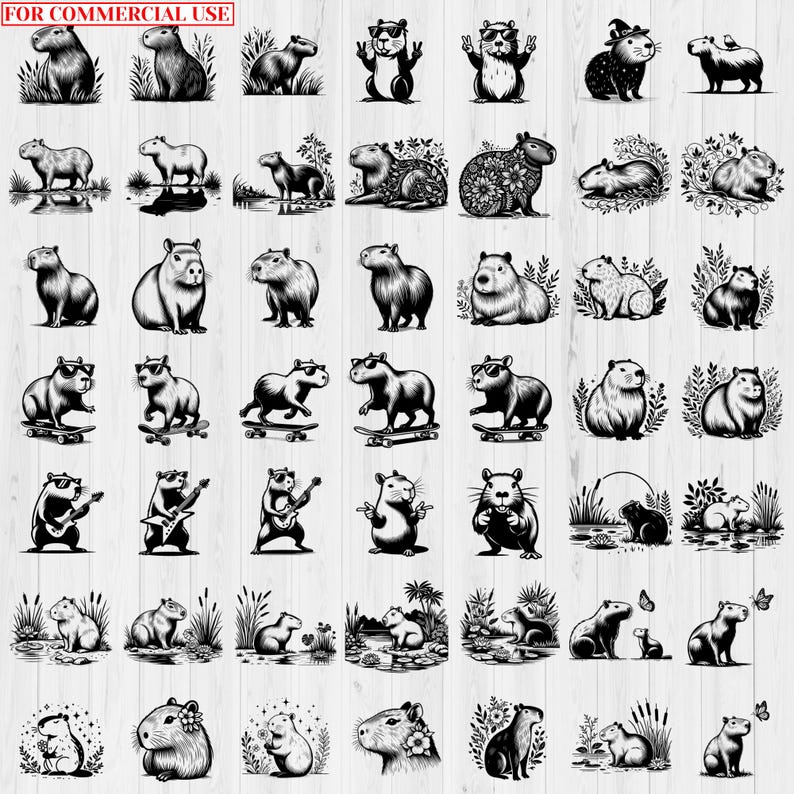 450 Kapybara SVG-paket | Söt Kapybara Clipart | Kawaii djurillustrationer | DXF-klippfiler | Direktnedladdning | Kommersiellt bruk bild 7