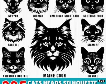 395 Cat Heads Silhouette SVG | Minimalist Cat Face DXF | Cat Clipart Bundle for Cricut | Pet Lover Vector Cut Files | Commercial Use