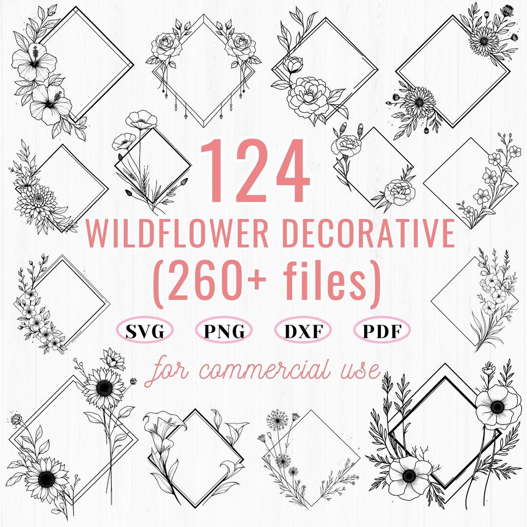 Wildflower Line Art SVG Bundle: Floral Cut Files (260+ Designs) - Etsy