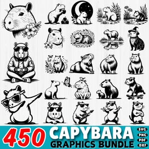 450 Capybara SVG Bundle | Cute Capybara Clipart | Kawaii Animal Illustrations | DXF Cut Files  | Instant Download | Commercial Use
