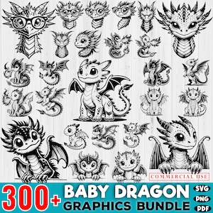 300 以上のベビードラゴン グラフィック SVG バンドル、Cricut 用のベビードラゴン カット ファイル、トライバル ドラゴン クリップアート、png、svg、pdf、インスタント デジタル ダウンロード