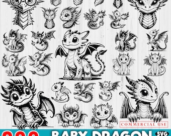 300+ Baby Dragon Graphics SVG Bundle, Baby Dragon cut files for Cricut, Tribal Dragon Clipart, png,svg, and pdf, Instant Digital download